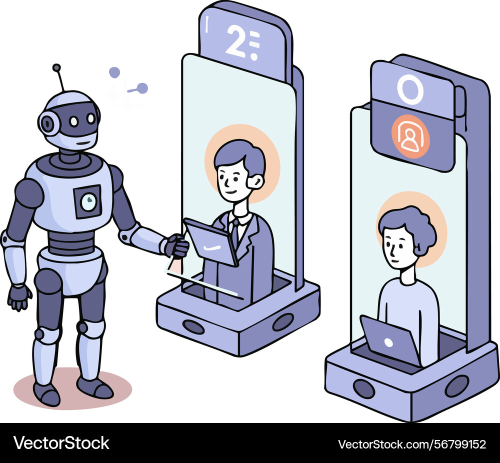 Robot interacting with humans using futuristic Vector Image