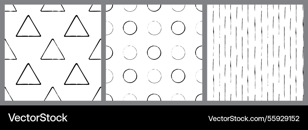 Set of seamless patterns with ink black circles Set of seamless patterns with ink black circles vector image