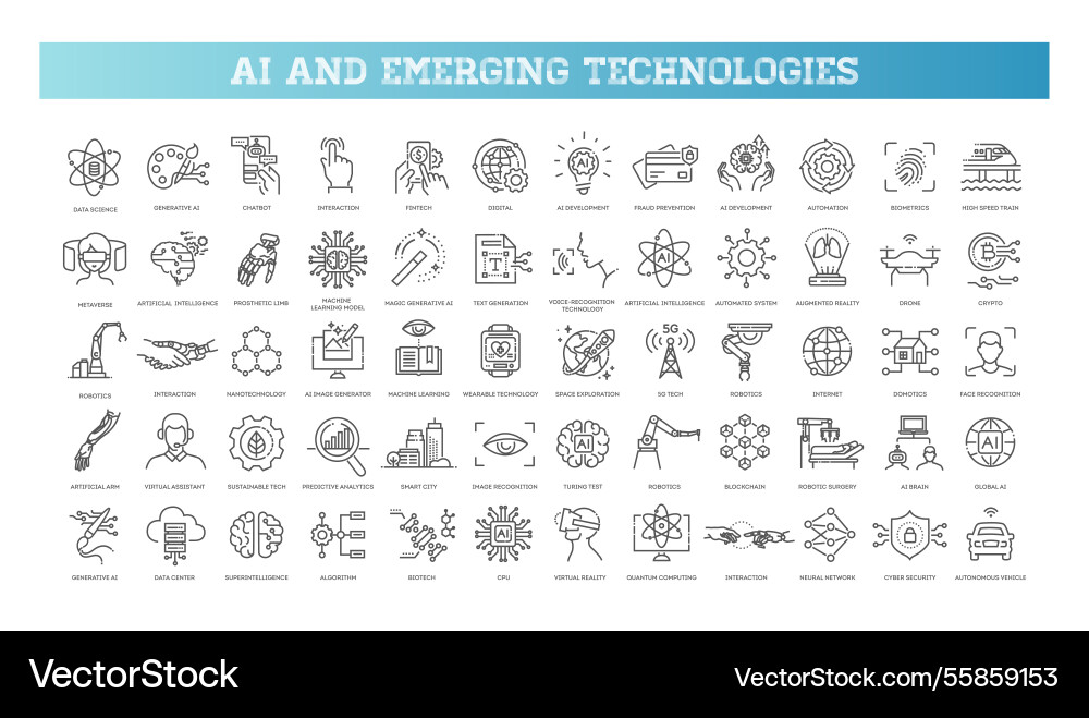 Ai and emerging future tech icon set Ai and emerging future tech icon set vector image
