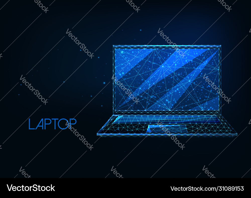 Futuristic glowing low polygonal laptop isolated Futuristic glowing low polygonal laptop isolated vector image