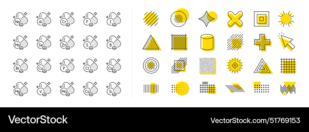 Minerals line icons food supplements capsules Minerals line icons food supplements capsules vector image