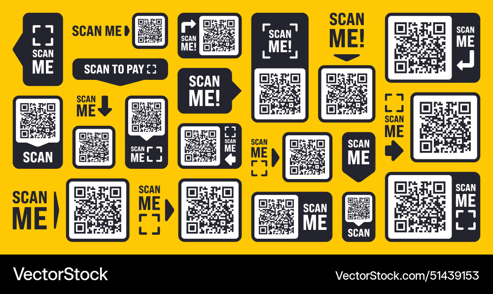 Scan me qr code sticker with text online payment Scan me qr code sticker with text online payment vector image