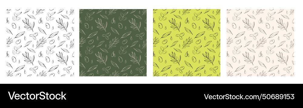 Set olive line seamless pattern Set olive line seamless pattern vector image