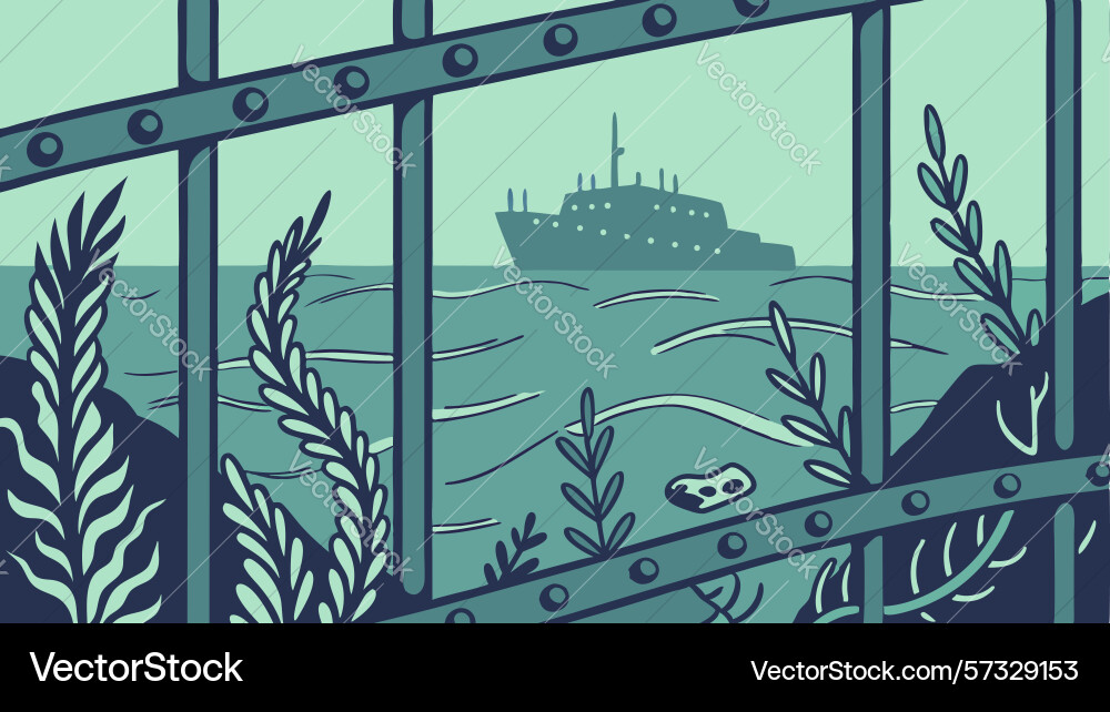 Underwater view of submerged structure behind vector image