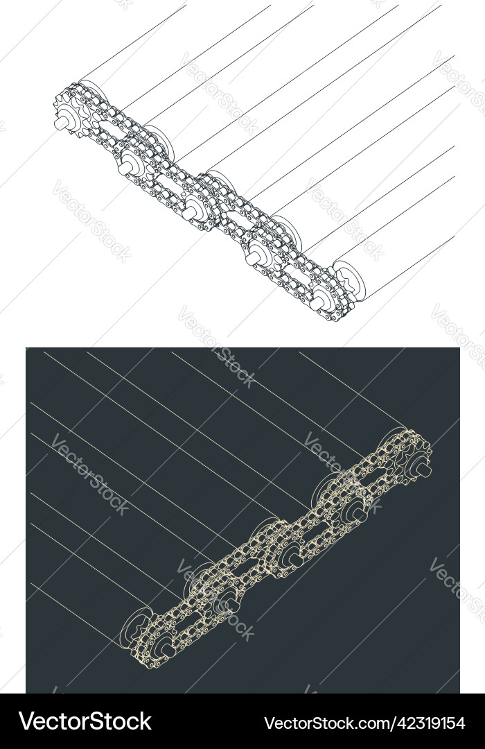 Chain transmission in a roller conveyor Chain transmission in a roller conveyor vector image