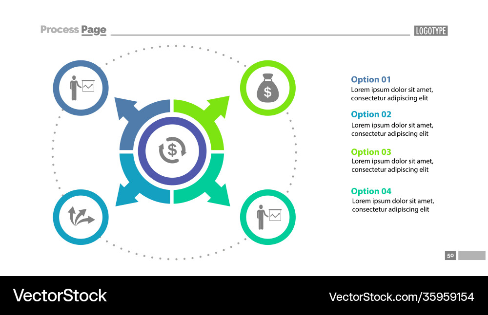 Circle option chart slide template Circle option chart slide template Vector Image