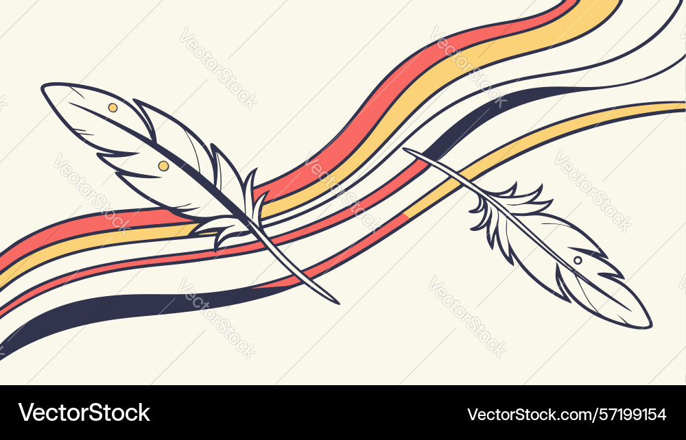 Feathers and wavy lines abstract artistic design vector image