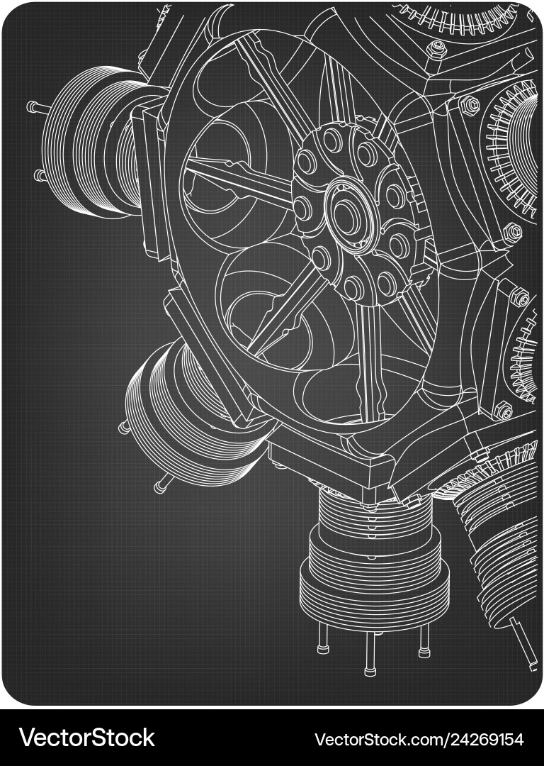 Radial engine on a gray vector image