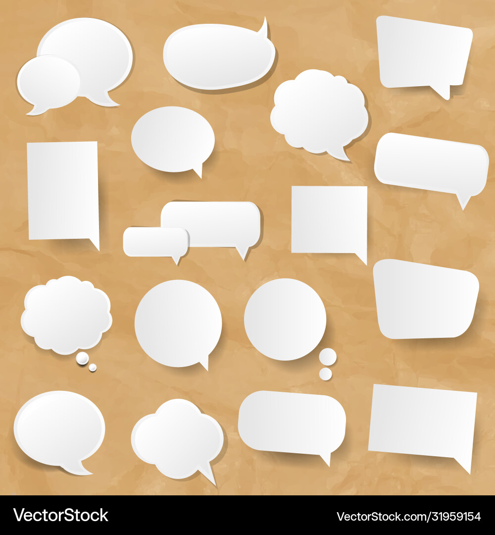 White speech bubbles collection cardboard White speech bubbles collection cardboard vector image