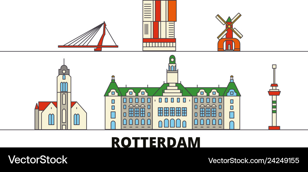 Netherlands rotterdam flat landmarks Netherlands rotterdam flat landmarks vector image