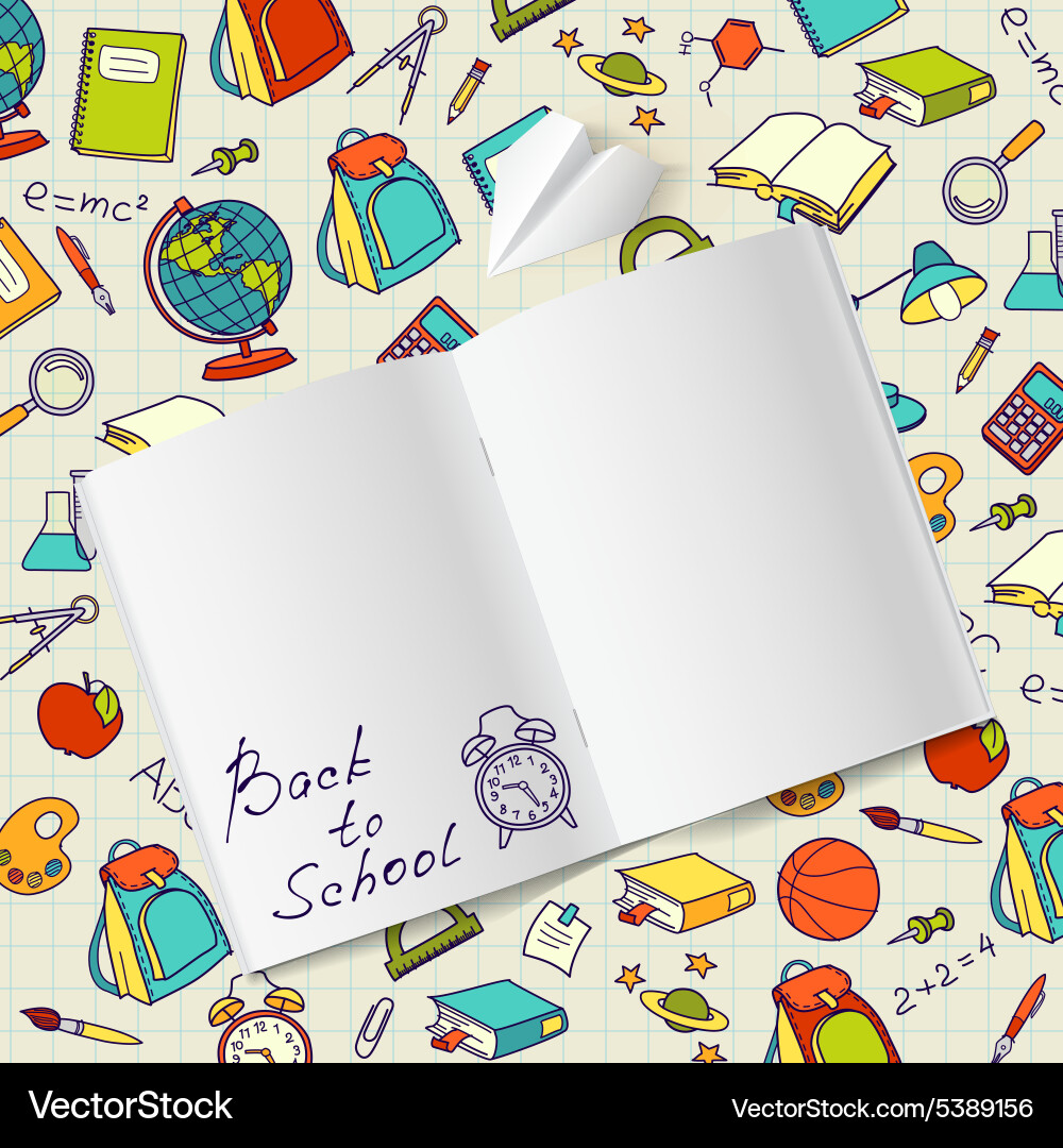 Back to school text in a notebook end vector image