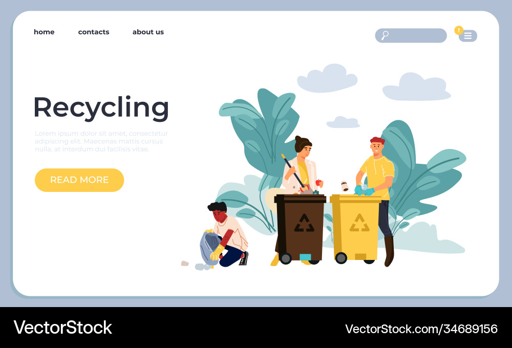 Recycling Website Interface - People Sorting Trash Vector Image