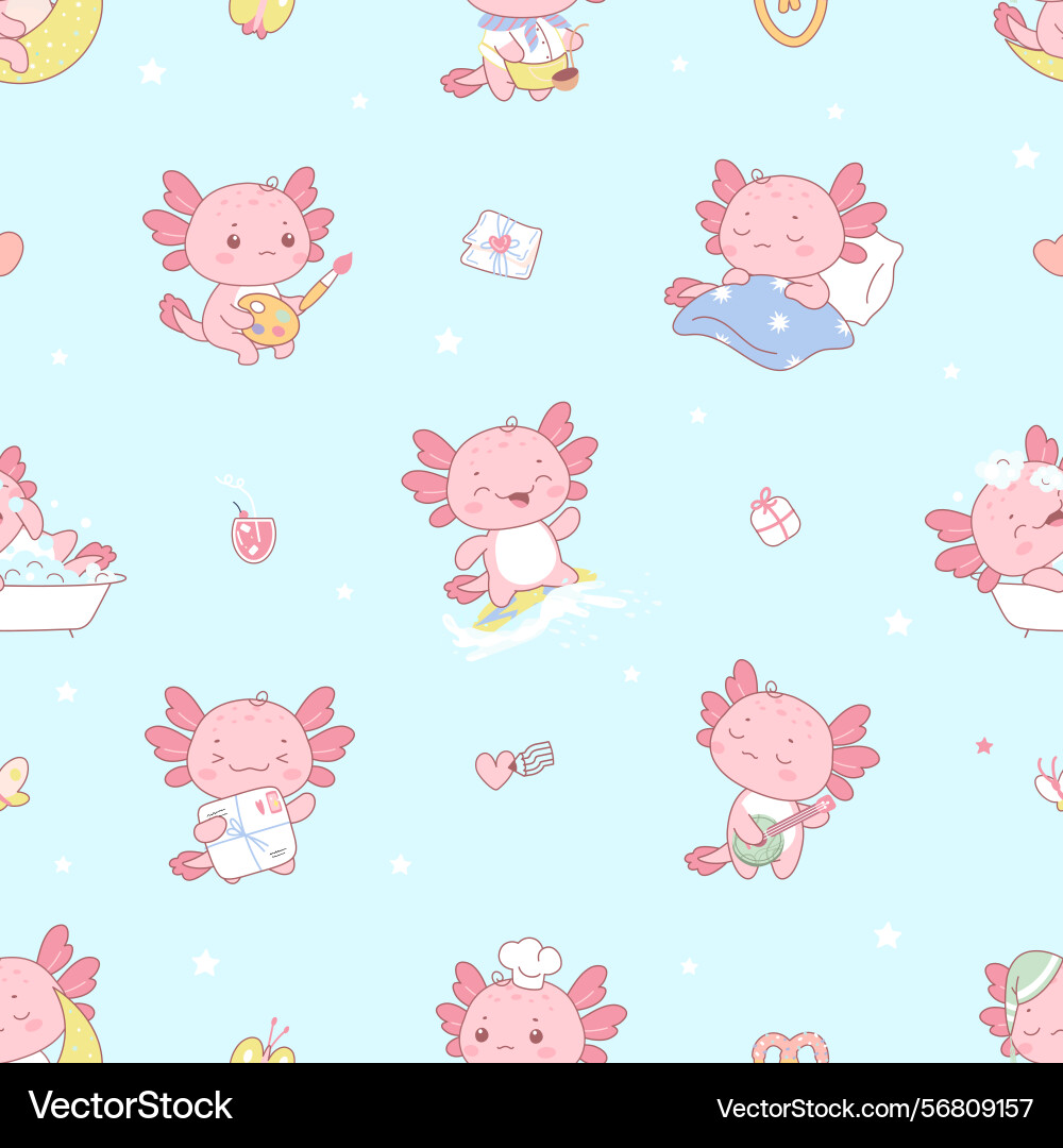 Axolotl seamless pattern decorative baby Vector Image