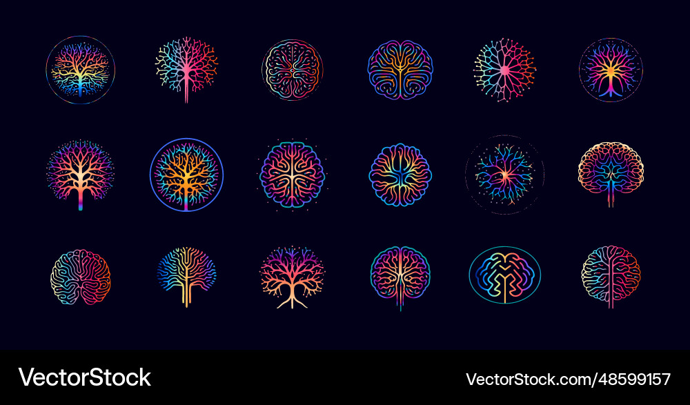 Brain neural network icon set representing Brain neural network icon set representing vector image