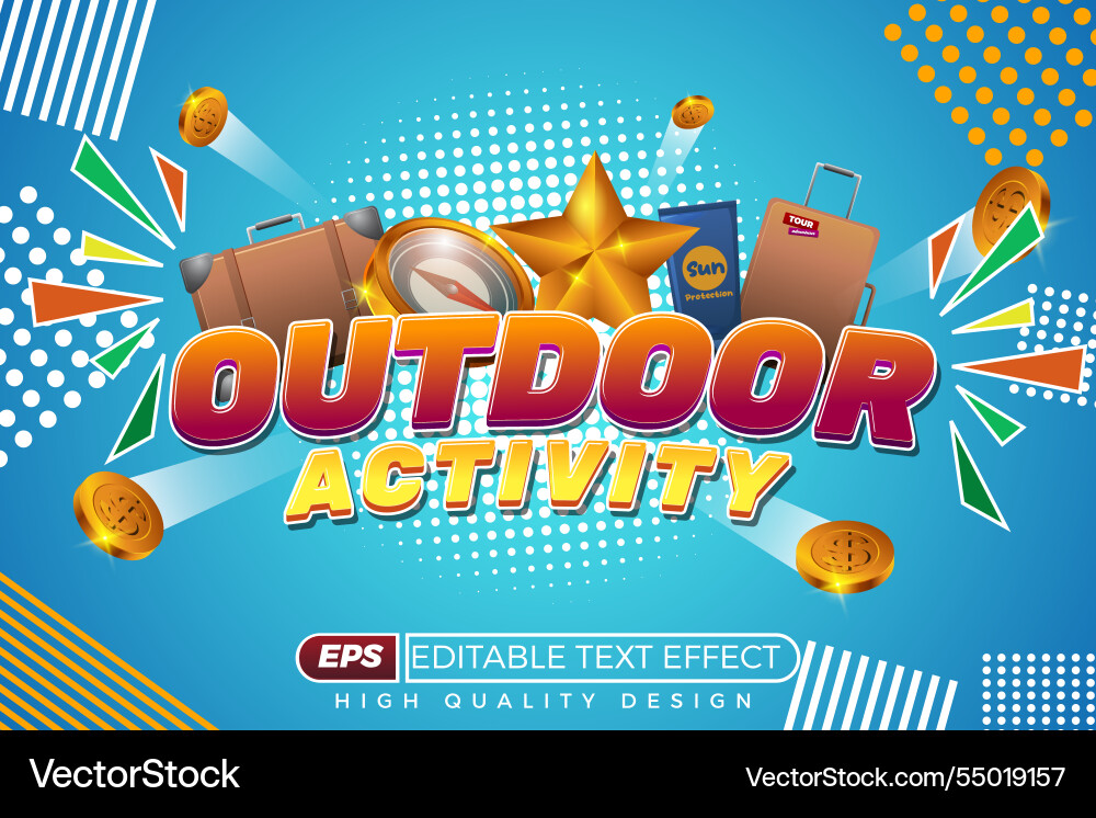 Editable 3d text effect outdoor activity Vector Image
