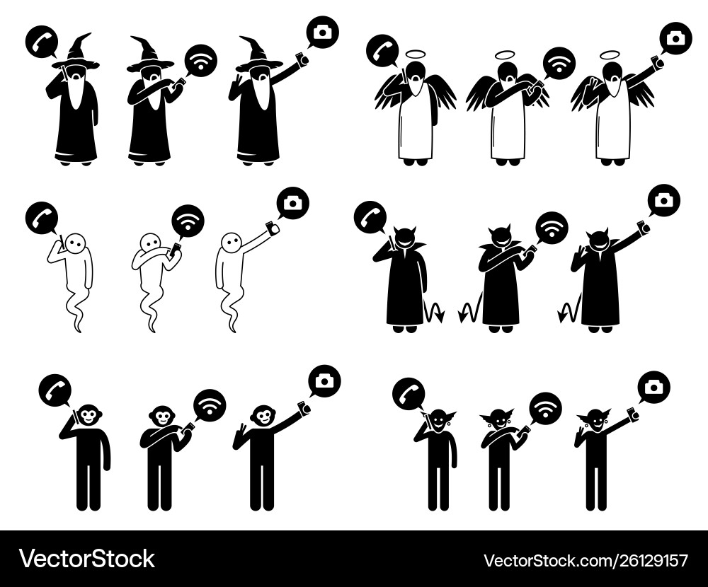 Fictional characters using phone or smartphone Fictional characters using phone or smartphone vector image