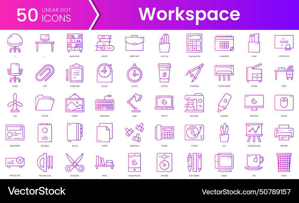 Set of workspace icons gradient style icon bundle Set of workspace icons gradient style icon bundle vector image