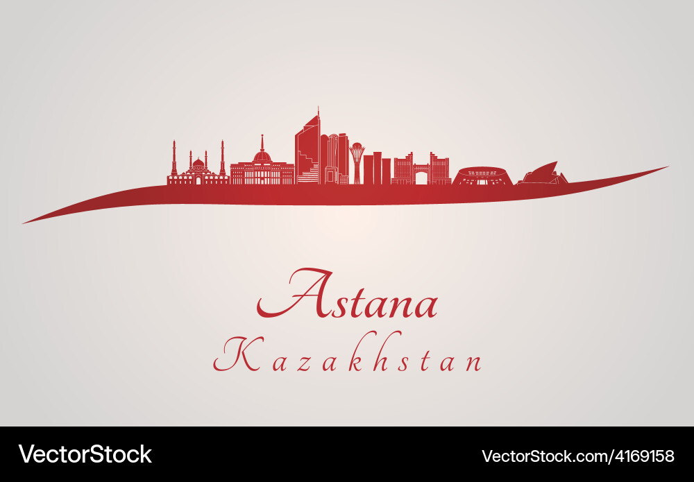 Astana Skyline - Red Silhouette Vector Image