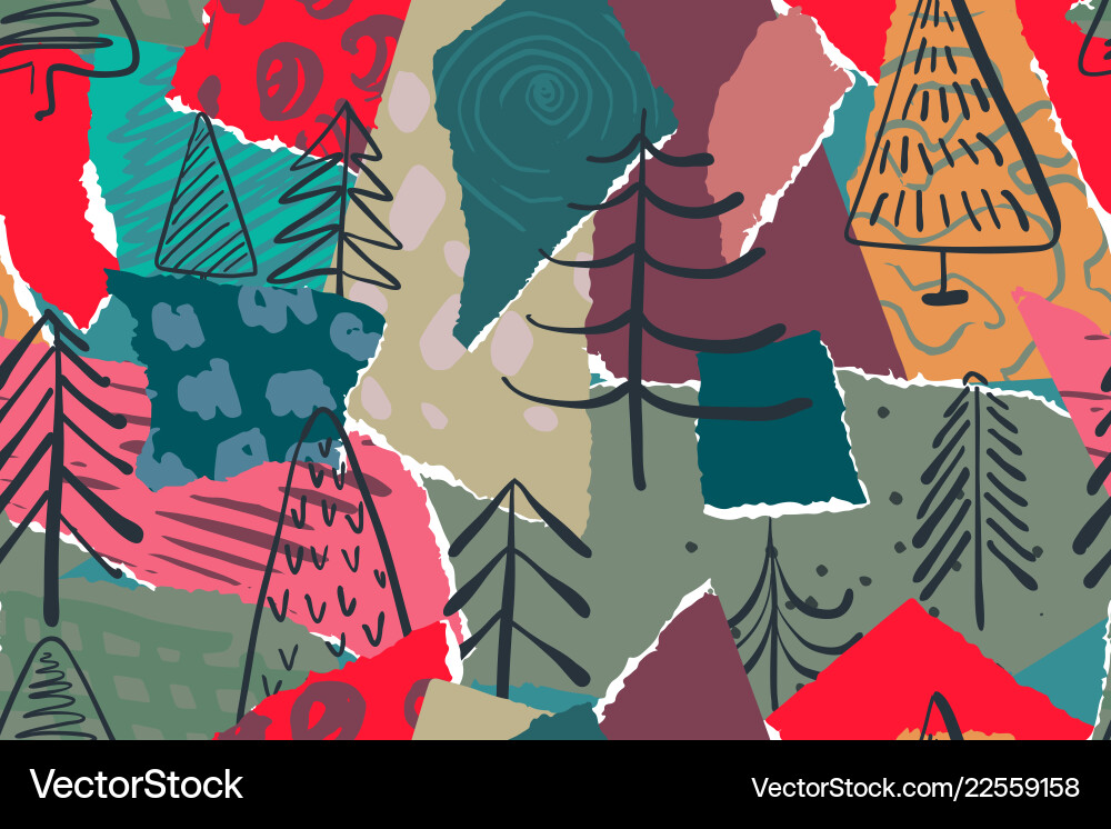 Colorful Christmas Collage Pattern Vector Image