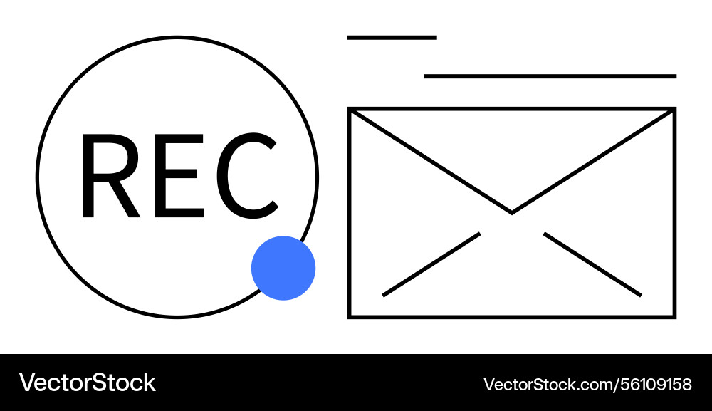 Email message recording indicated with envelope Email message recording indicated with envelope vector image