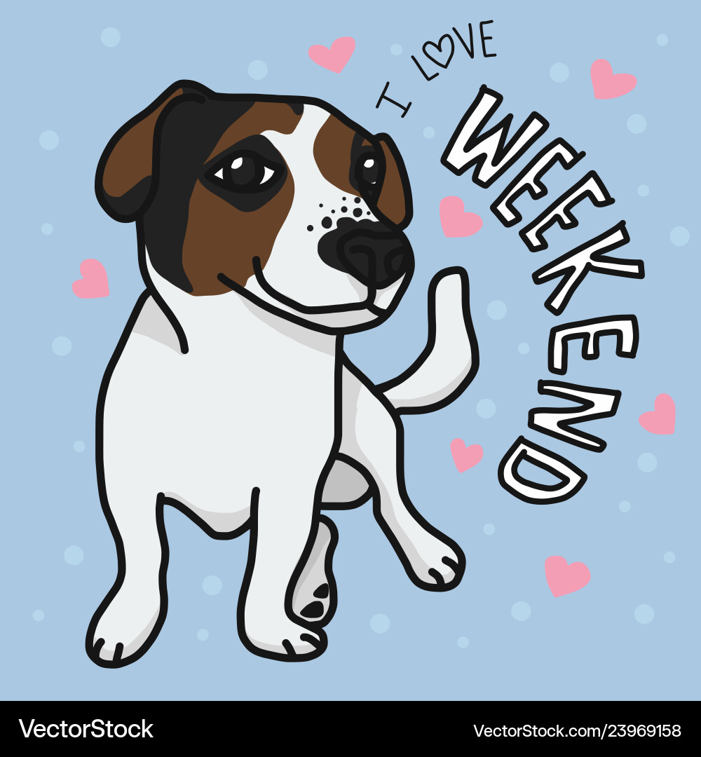 Jack russell Hund und ich liebe Wochenende Wort Cartoon Jack russell Hund und ich liebe Wochenende Wort Cartoon vektorbild