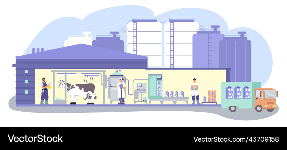 Milk factory flat composition Milk factory flat composition vector image