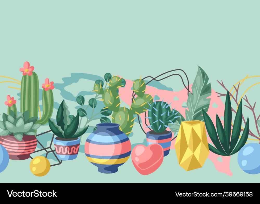 Seamless pattern with cactuses and succulents Seamless pattern with cactuses and succulents vector image