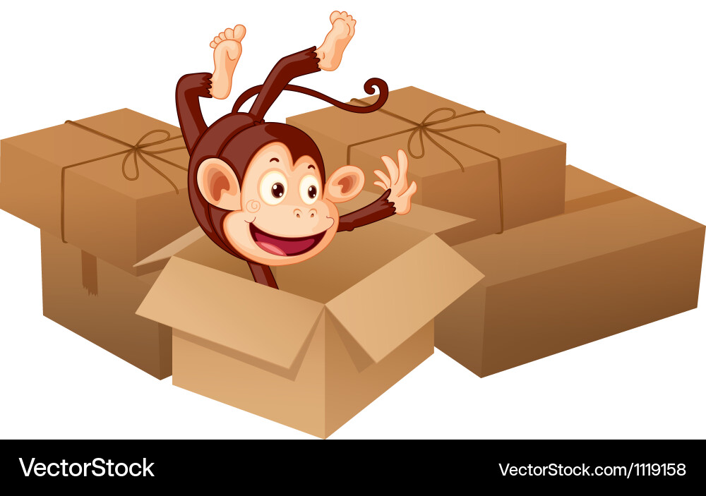 Smiling monkey with boxes Vector Image
