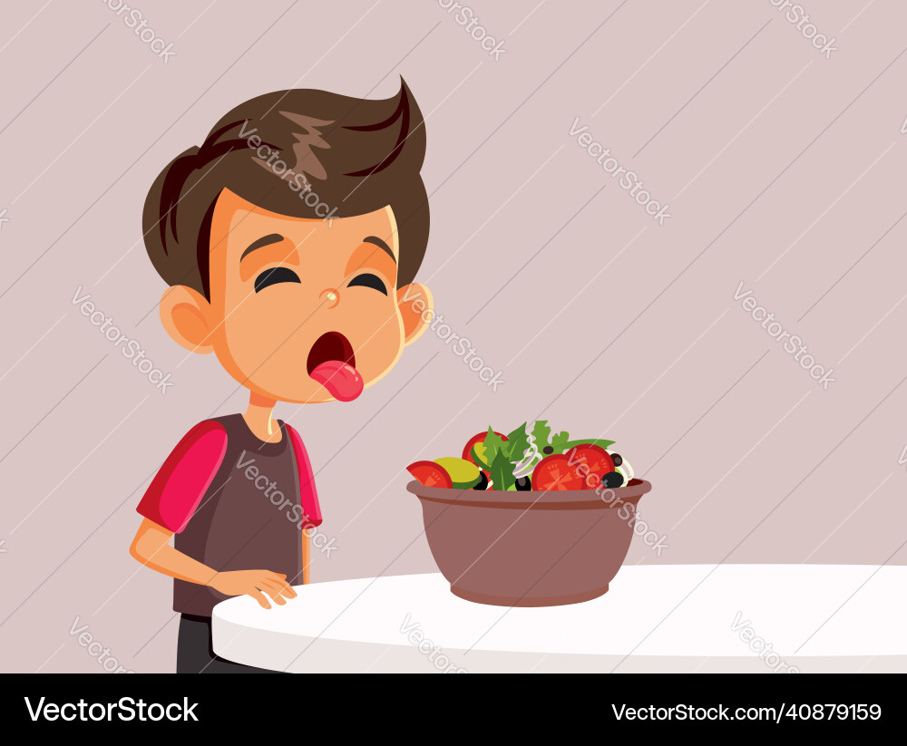Child Refusing Salad - Avoidant Eating Vector Image