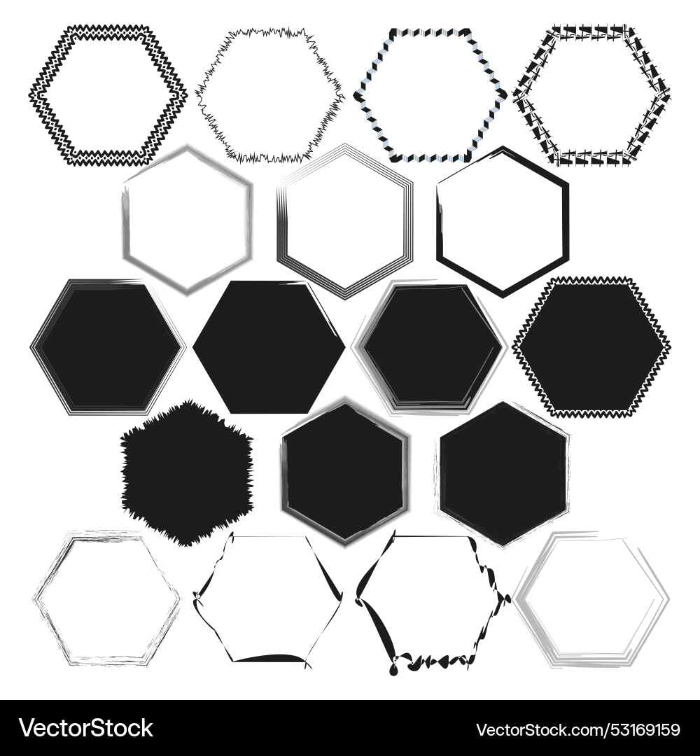 Collection of hexagon frames in various styles Vector Image