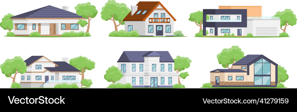 Countryside houses exterior street neighborhood Countryside houses exterior street neighborhood vector image