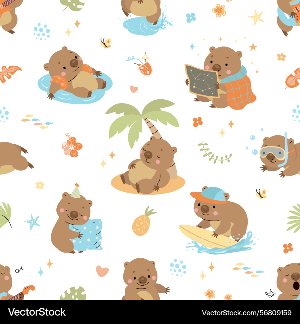 Wombat seamless pattern cartoon wombats wild Wombat seamless pattern cartoon wombats wild Vector Image