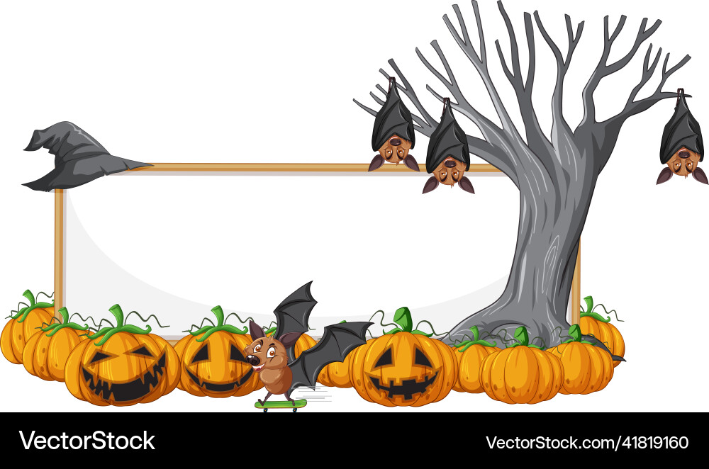 Blank wooden signboard with bat in halloween theme Blank wooden signboard with bat in halloween theme vector image
