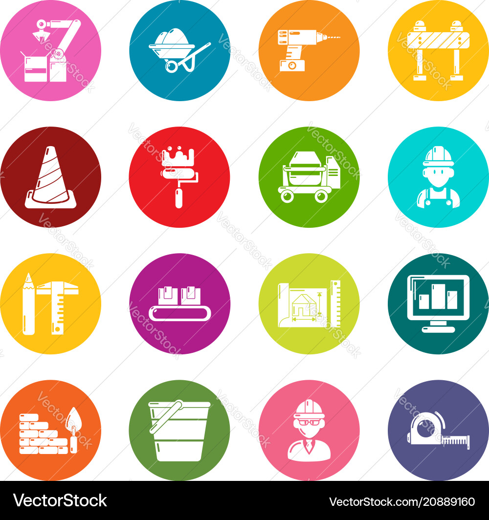 Building process icons set colorful circles Vector Image