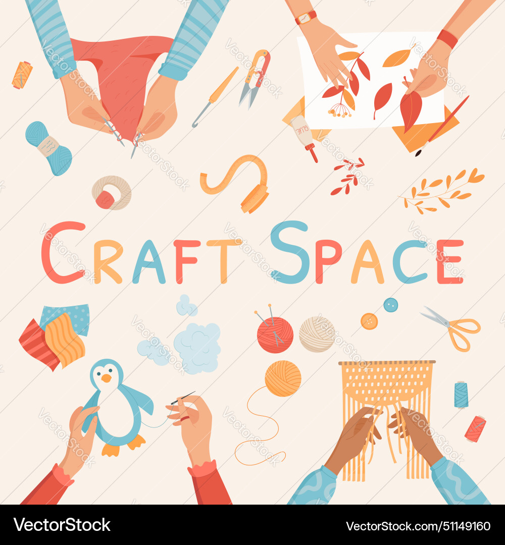 Flat handmade art craft space banner concept Flat handmade art craft space banner concept vector image