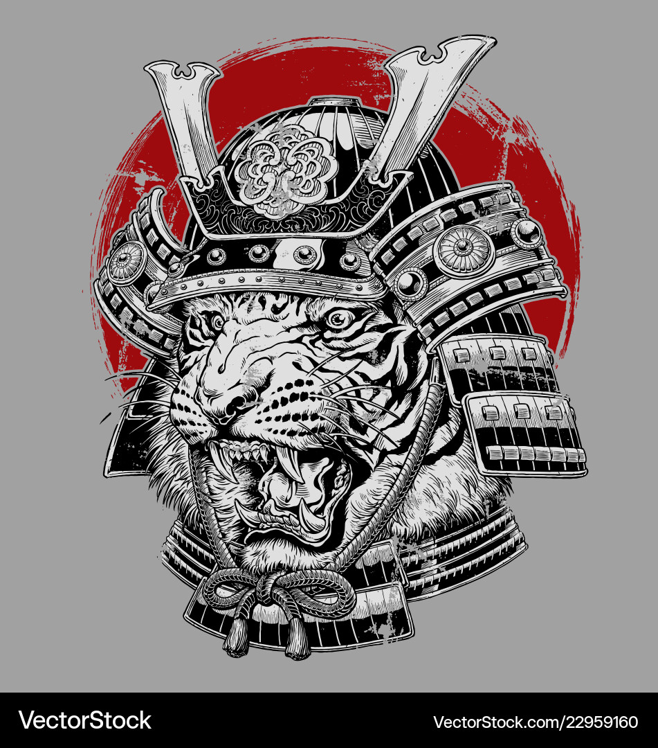 Hand drawn highly detailed japanese tiger samurai vector image