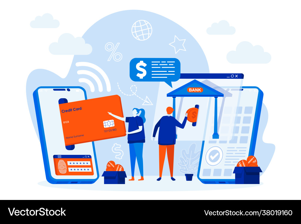 Mobile Banking Webdesign Konzept mit Menschen Mobile Banking Webdesign Konzept mit Menschen vektorbild