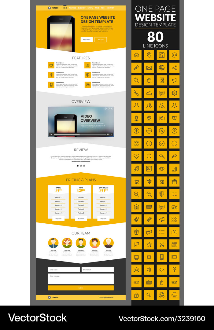 One page website template with icon set Vector Image