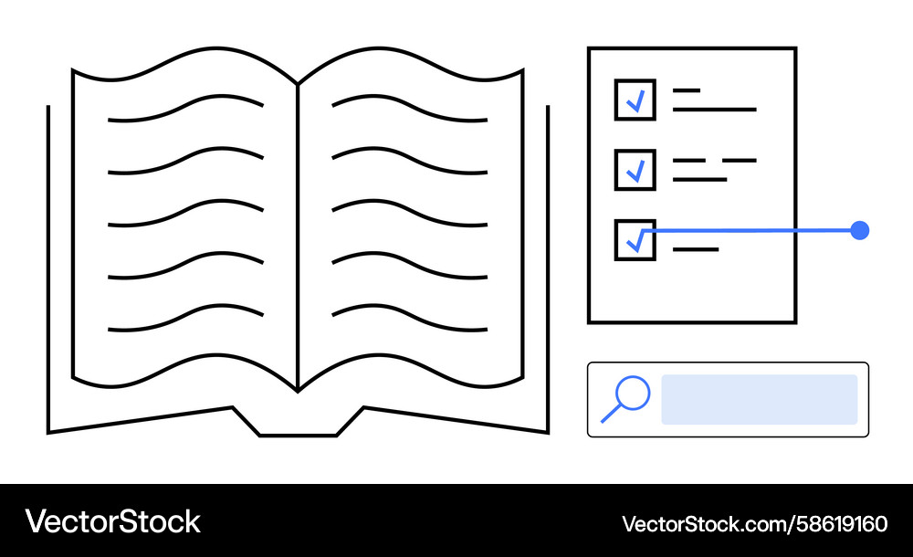 Open book task list and search bar representing Open book task list and search bar representing Vector Image