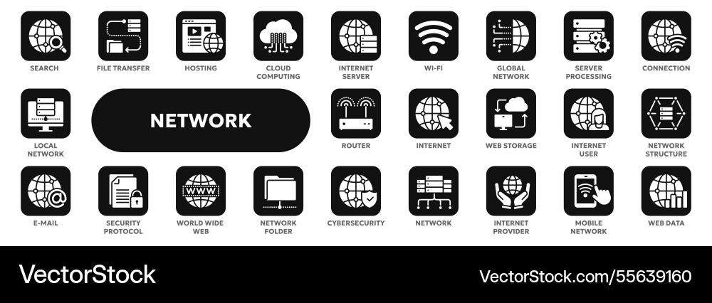 Solid icons of computer network technology Solid icons of computer network technology vector image