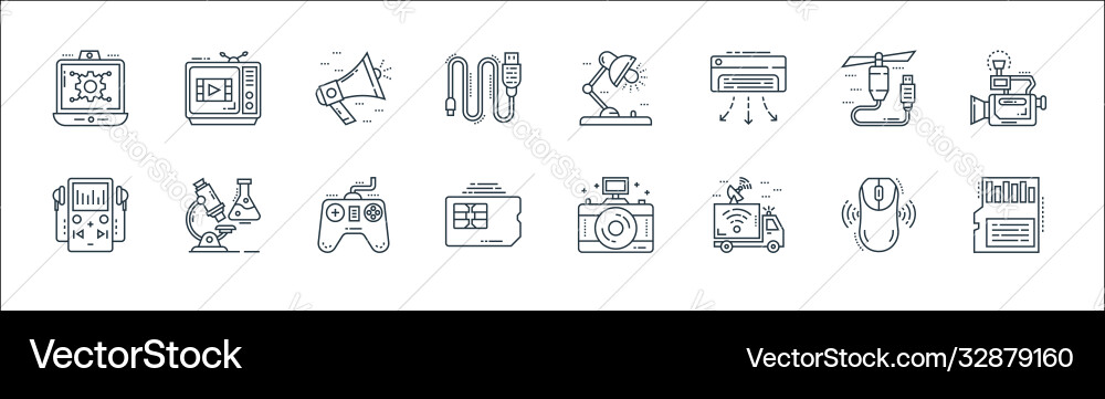 Technology devices line icons linear set quality Technology devices line icons linear set quality vector image