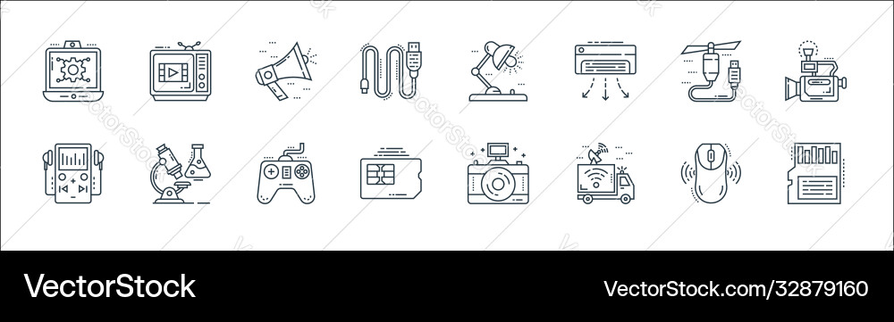 Technology devices line icons linear set quality vector image