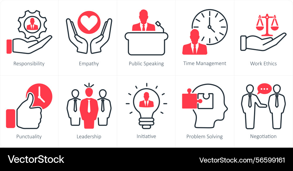 A set of 10 soft skills icons as responsibility Vector Image