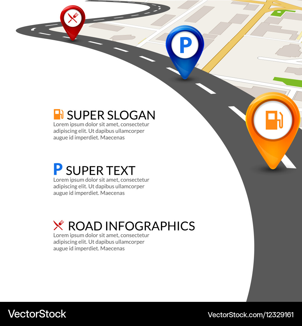 City Road Map with Pins Royalty Free Vector Image