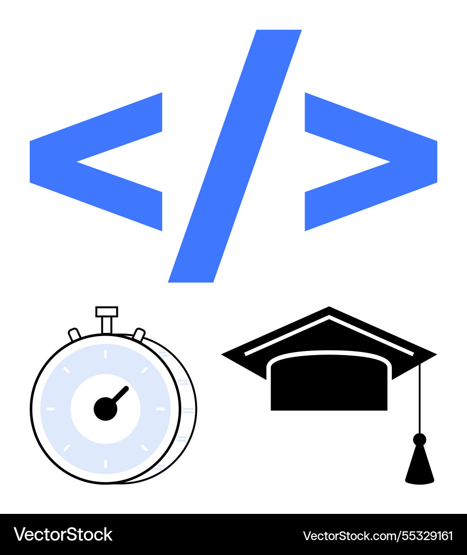 Coding symbol with stopwatch and graduation cap Vector Image