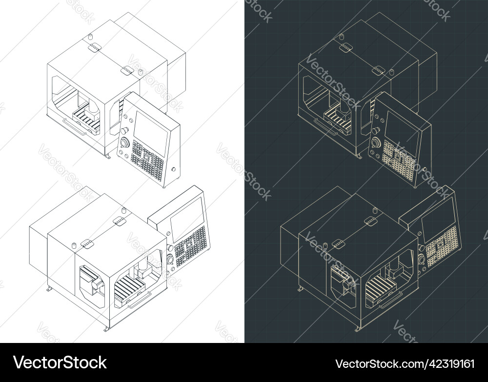 Desktop cnc router machine isometric blueprints Desktop cnc router machine isometric blueprints vector image