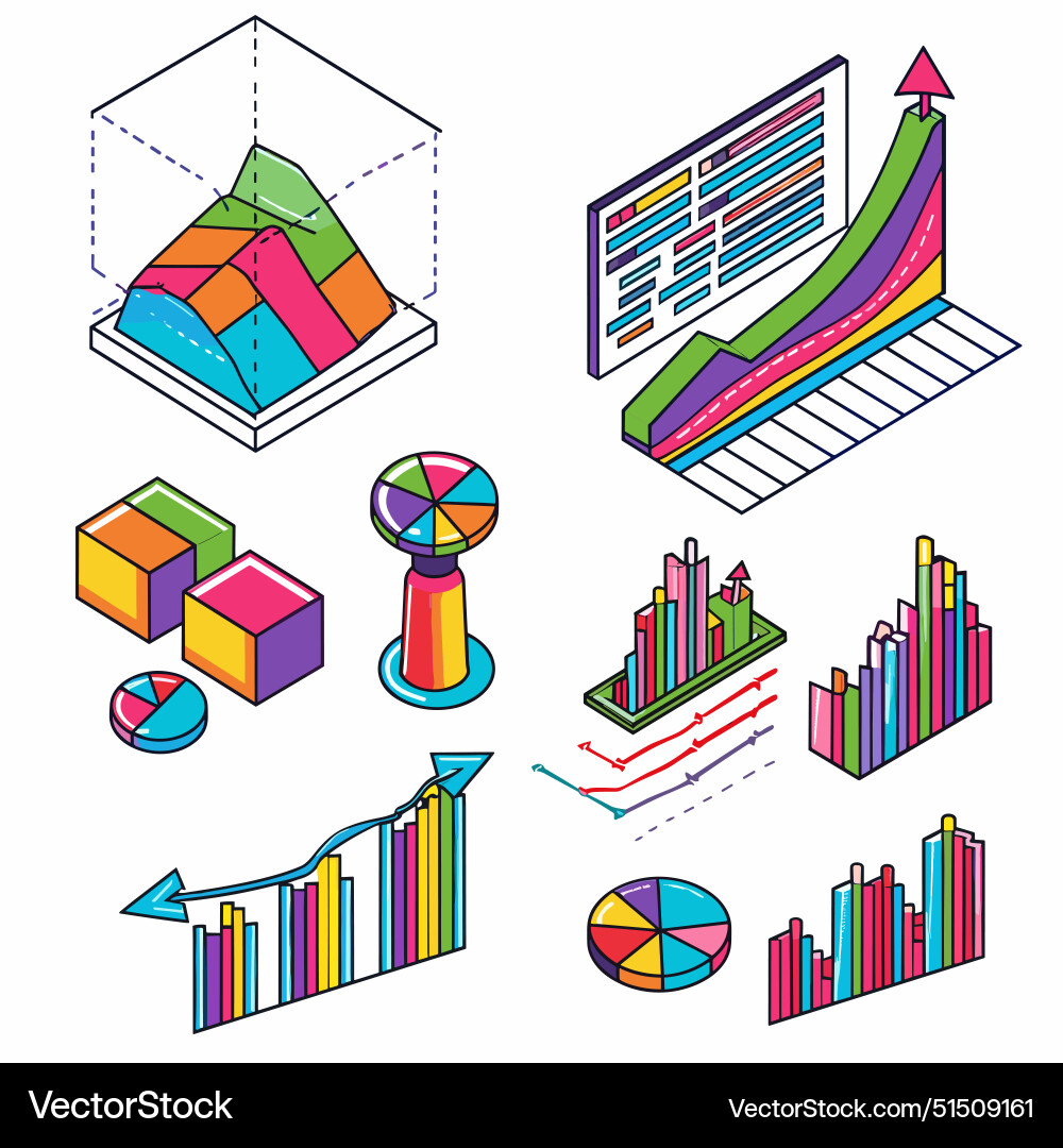 Isometric Data Visualization Elements vector image