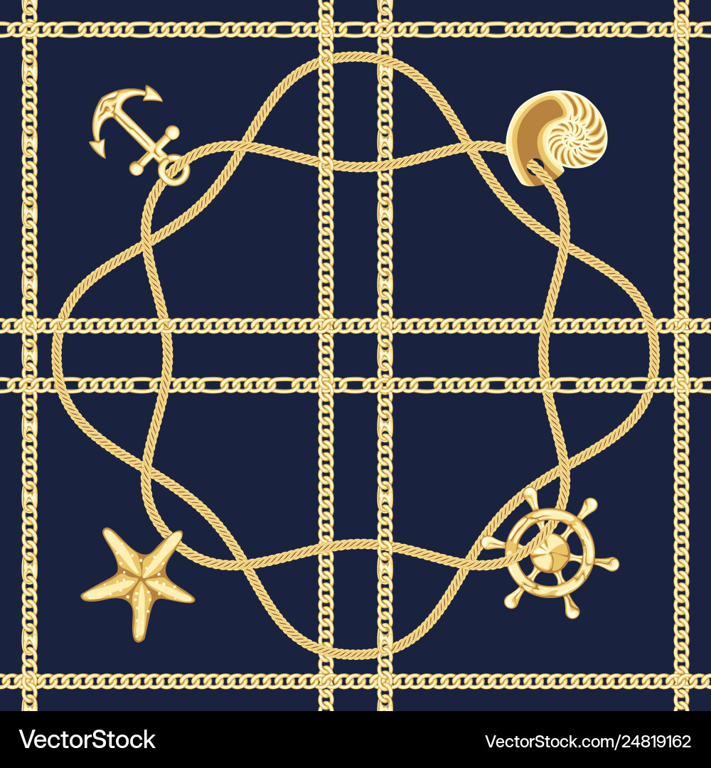 Golden Chain Seashell Check Pattern vector image