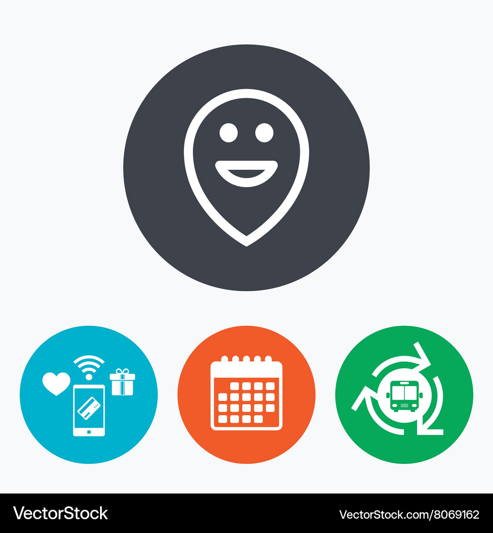 Happy face map pointer symbol smile icon Vector Image
