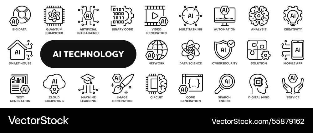 Line icons of artificial intelligence Line icons of artificial intelligence vector image